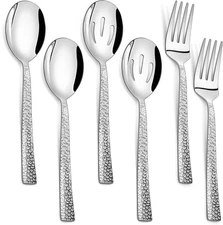 Hammered Serving Utensils Set, 6-Piece Stainless Steel Square Hostess Serving Se