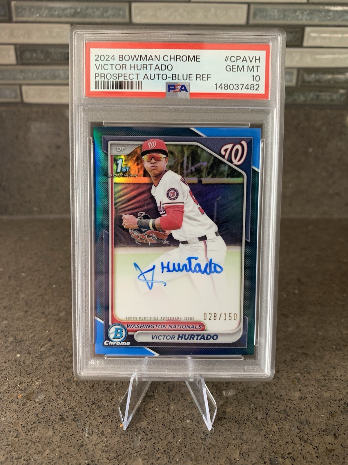 2024 Bowman Chrome Victor Hurtado 1st Auto True Blue Refractor /150 PSA 10 GEM