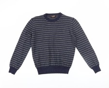 Aretex Vintage Men Blue Striped Wool Blend Crew Neck Jumper S