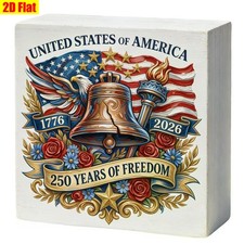 4th of July 250th Anniversary USA Wooden Box Sign Patriotic Liberty Bell Decor