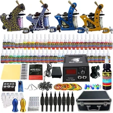 Tattoo Complete Tattoo Kit Machine Guns 54 Inks Power Supply Foot Pedal Needles
