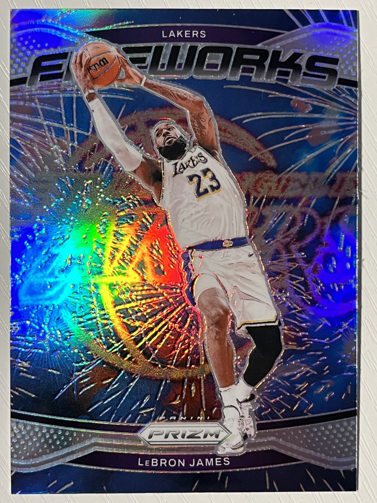 LeBron James 2024-15 Panini Prizm Fireworks Silver Prizm #19 Los Angeles Lakers