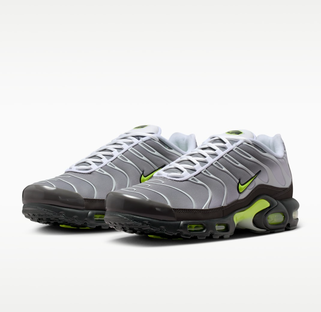 NIKE Air Max Plus IQ0288-100 White Pearl Gray Black Neon Yellow | eBay