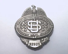ANTIQUE US POST OFFICE DEPARTMENT RAILWAY MAIL SERVICE 2.5" BREAST BADGE #32925