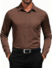Men'S Dress Shirts Long Sleeve Button down Formal Shirt Regular Fit Solid Busine