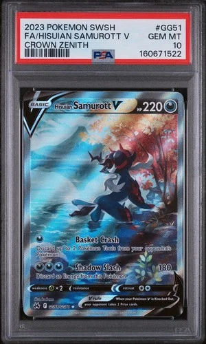 2023 POKEMON SWORD AND SHIELD CROWN ZENITH #GG51 FA/HISUIAN SAMUROTT V PSA 10