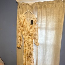 PRETTYLITTLETHING Chain Print Long Sleeve jumpsuit Belted Sheer V-Neck