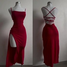 Halter Neck Bodycon Dress Women Sexy Slim Fit Long Maxi Party Evening Outfit UK