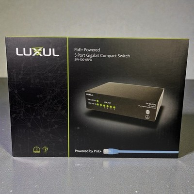 NIB Luxul PoE+ Powered 5 Port Gigabit Compact Switch SW-100-05PD Black