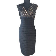 Adrianna Papell Women's Sleeveless V-Neck Tiered Beaded Cocktail Dress Size Med