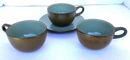 Vintage Heath Ceramics Blue and Brown Cup and Saucer , with 2 cups