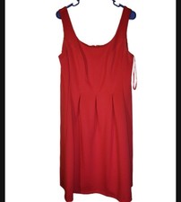 Nine West Fit Flair Skater Dress Size 14 Red Pockets Strappy Pleated Back Zip