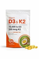 Vitamin D3  K2 10,000 IU D3 /200 mcg K2 MK7   300 Softgels   Coconut Oil  09/27