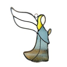 Vintage Stained Glass Praying Angel Sun Catcher 10" Tall