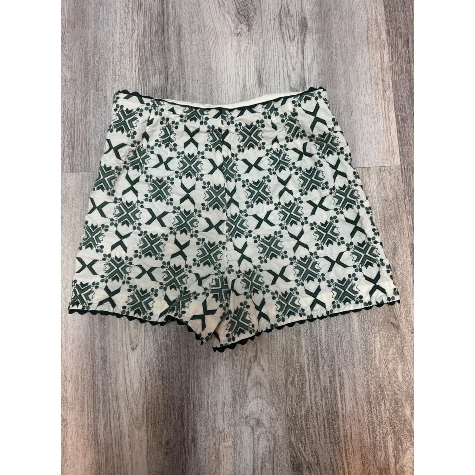Pantalones Cortos ZARA Bordados Para Mujer Talla M Verde Patrón Geométrico Cintura Alta Foto 3 de 4