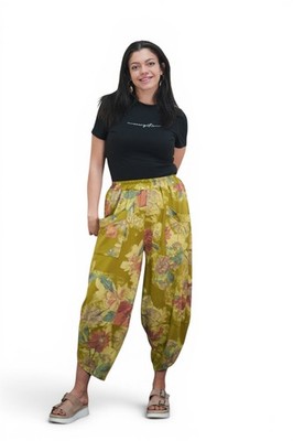 Lagenlook Olive Floral Cocoon / Hareem Trousers size 12-18 