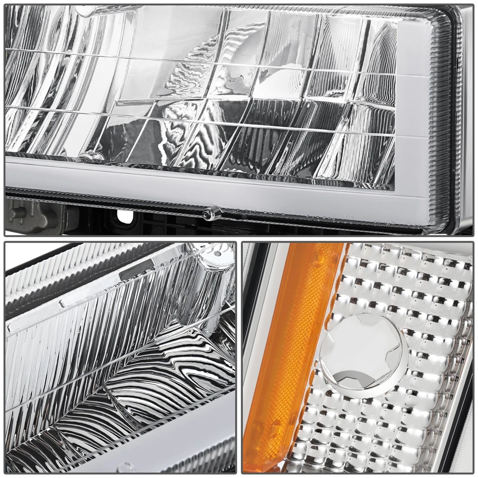 Faro Fit 94-00 Chevy C/K U-LED DRL + señal de parachoques + lámparas de esquina cromadas/ámbar Foto 4 de 4