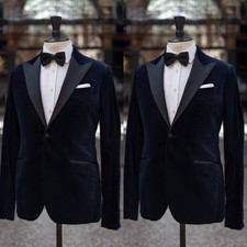 Velvet Suits for Men Black Workwear Formal Jacket Wedding Groomsmen 2 Piece