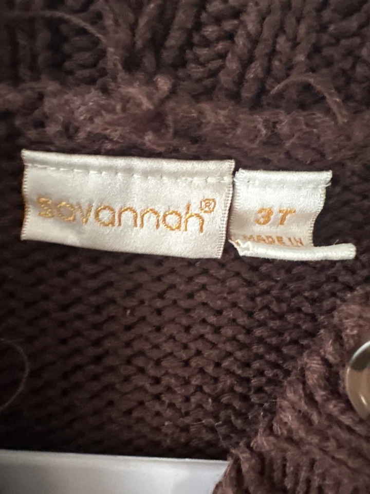 Suéter de malha marrom bordado retrô Savannah meninas 3T Y2K criança outono aconchegante - Imagem 2 de 4