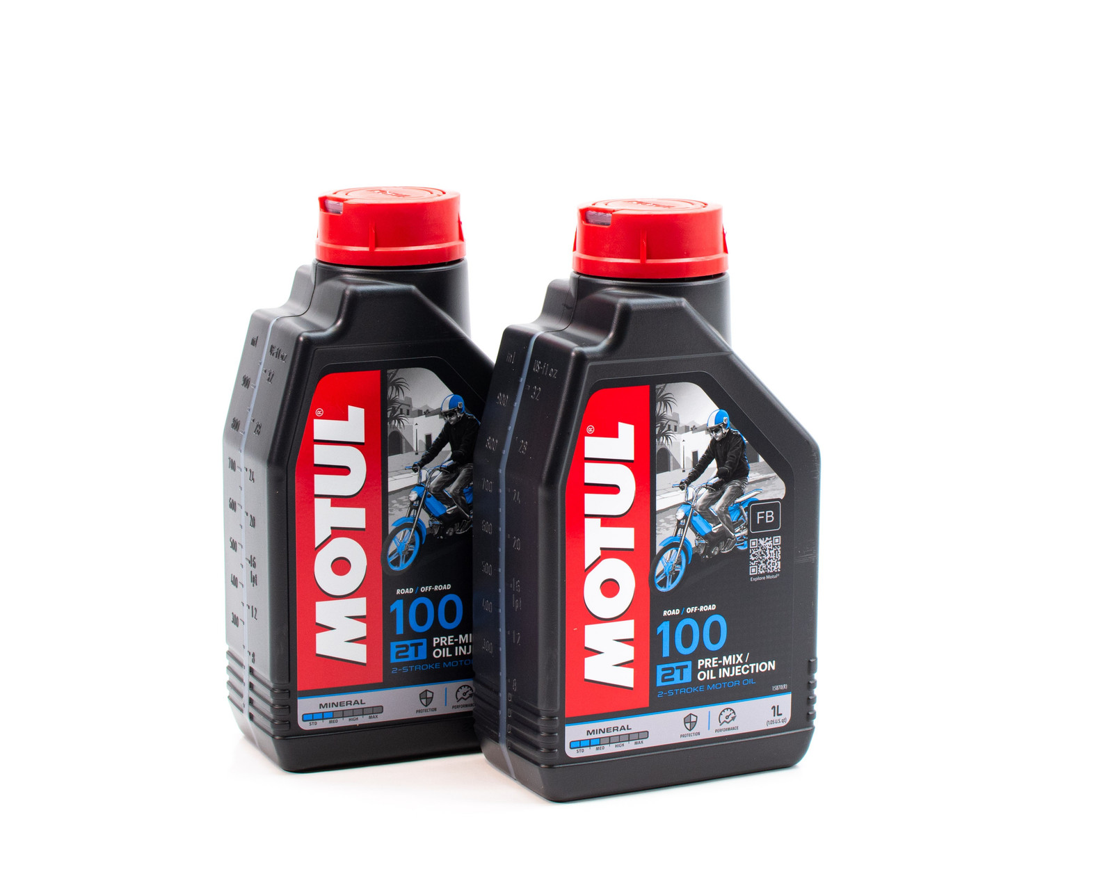 Huile Motul 100 2T 2L anti-fumée pour moteur minéral de cyclomoteur classique