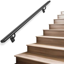 Industrial Stair Handrail Wall-Mounted Rails for Indoor Stairs Black Pipe