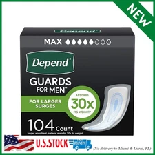 Depend Guards Incontinence Pads for Men, Maximum Absorbency, 104 Count (2 Packs