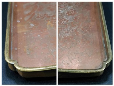 清代 木製龍紋斗 清代錾刻海水龙纹红铜文盘Antique Chinese Qing Copper Carved Sea