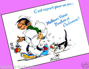 CARTE postale rigolote GASTON LAGAFFE meilleurs voeux bonne année humour  chat | eBay