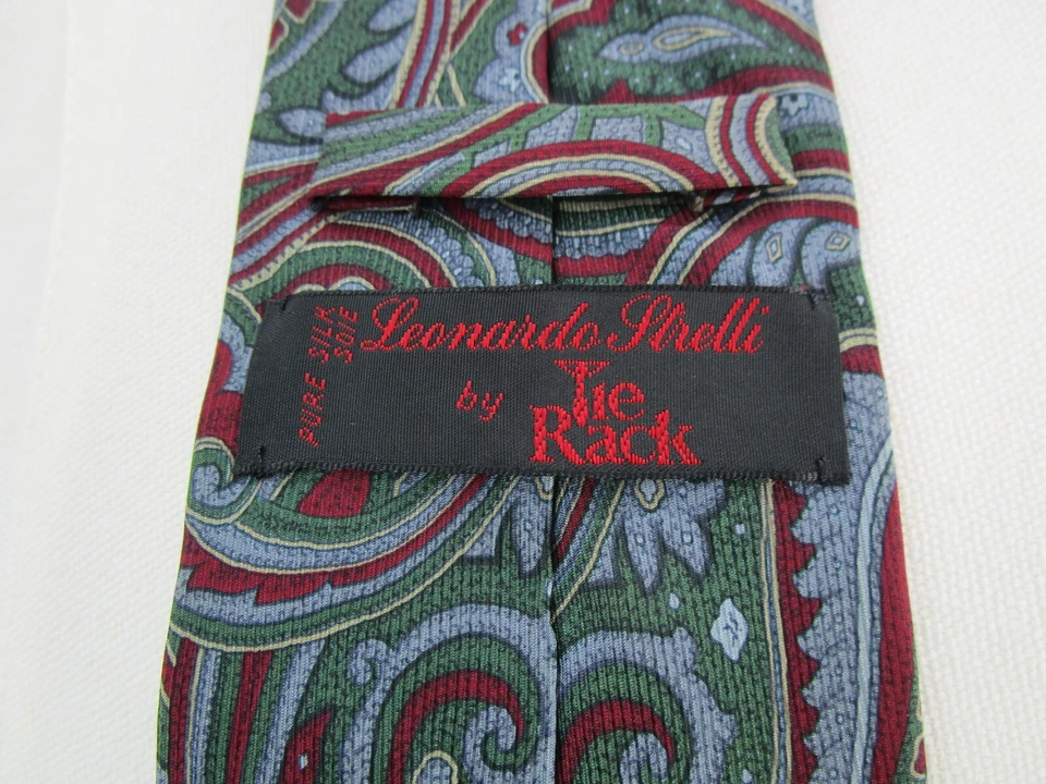 Corbata para hombre Leonardo Itrelli verde cachemira 58,25" largo 3,25" ancho seda EE. UU. Preppy Foto 4 de 4