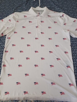 PUMA Volition America Polo Shirt USA Flags White Mens Small 4th Patriotic 