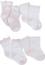 Gerber Baby Girl's 4 Pack Organic Wiggle Proof Socks Size 0-6 Months Crowns