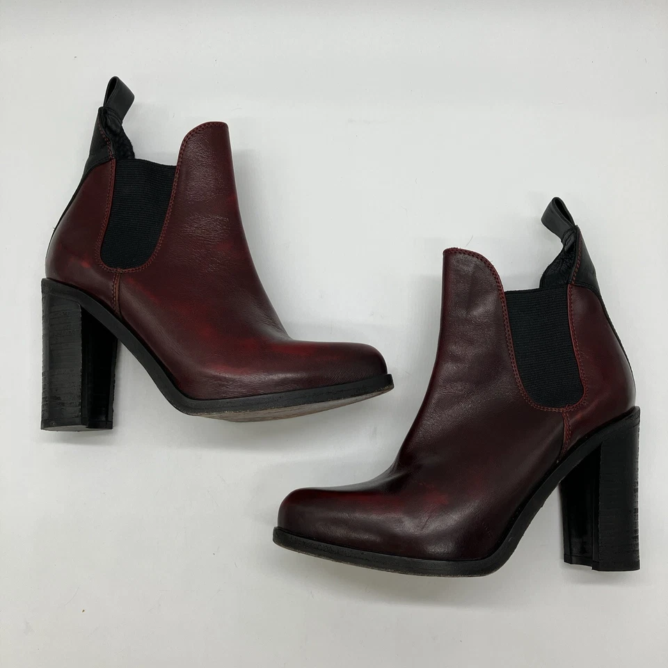 Botín para mujer Rag and Bone punta puntiaguda borgoña pull on con ribete negro 36 EU 6 US Foto 4 de 4