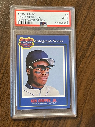 1990 JUMBO SUN FLOWER SEEDS KEN GRIFFEY JR. PSA 9 MT! RARE! POP 20 only 8 higher