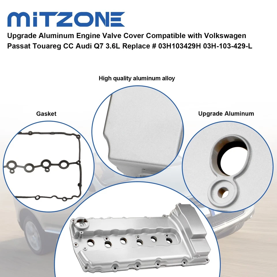 Cubierta de válvula de aluminio de actualización con kit de junta para VW CC Passat Touareg Audi Q7 3,6 L Foto 4 de 4