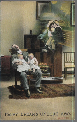 SEHR SCHÖNE SELTENE ALTE COMIC POSTKARTE - GLÜCKLICHE TRÄUME VON VOR LANGER ZEIT - 1908