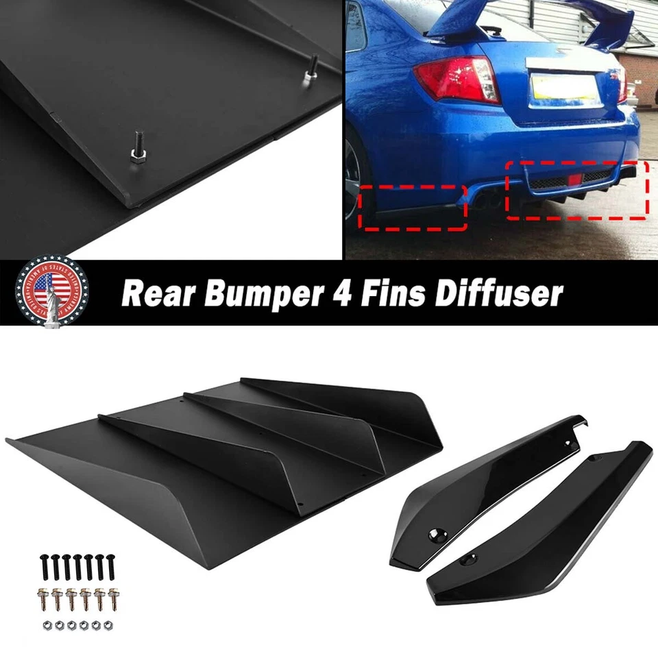 For Subaru WRX STI BRZ Rear Bumper Diffuser 4-Fin Spoiler Splitter + Rear Spats - Image 2 of 4