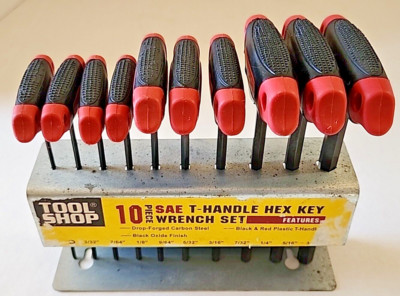 Hex Key 10 Piece Wrench Set Plastic T-Handle Tool Shop Drop Forged Carbon Steel