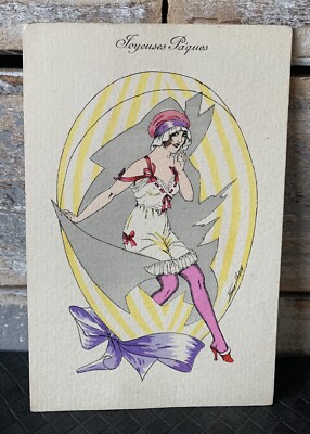JUGENDSTIL   XAVIER SAGER   Glamour Postkarte Les Oeufs A La Coque c1910 Walnuss