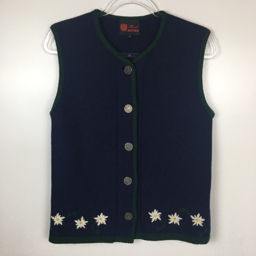 Tirol Austria Blue Knit Vest Floral 