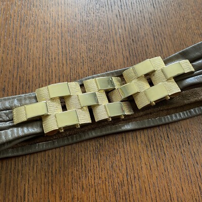 Vintage women’s leather belt golden link metal 1980s link metal belt| Rebekajewelry main image 2