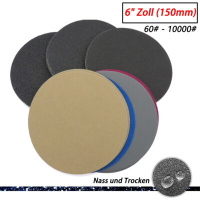 6'' 150mm Klett Schleifscheibe P60-10000 Schleifpapier Nass & Trocken Haftscheibe