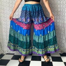 10 Pcs OF Indian Vintage Sari Printed Boho Gypsy Wide-Leg Palazzo Pants Trousers