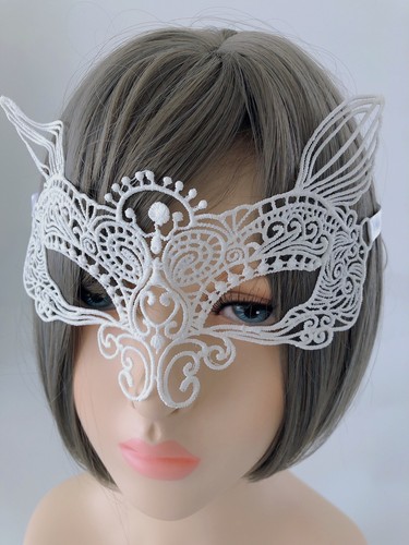 Women Kids Fox Cat White Lace Costume Party Fancy Dance Ball Eye Face Mask prop - Picture 12 of 12