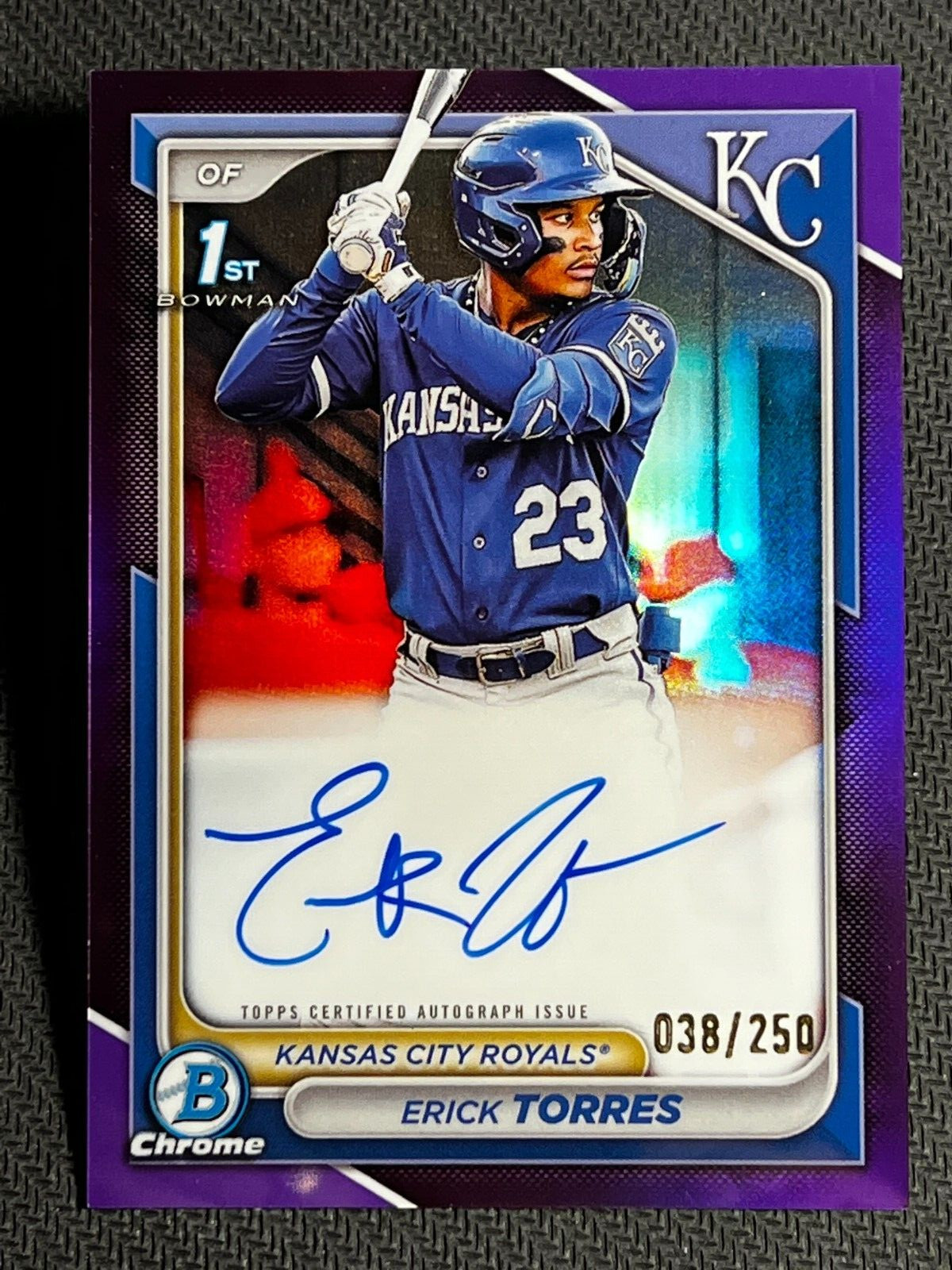 2024 Bowman Chrome 1st PURPLE REFRACTOR PROSPECT ROOKIE AUTO Erick Torres /250