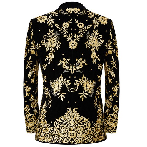 Men Blazer One Button Suit Embroidered Floral Jacket Dinner Party Prom Jacket - Picture 4 of 10
