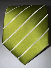 Green w White Stripes Handmade Men's Tie by Puccini 59" x 3 1/4"