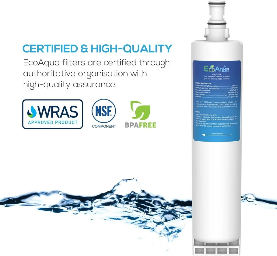EcoAqua EFF-6002A Water Filter compatible Whirlpool 4396508 SBS002 Hotpoint 3 Pk - Image 4 of 4