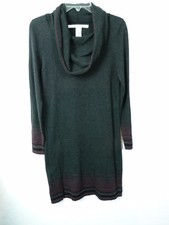 Max Studio  Sz S  Sweater Dress Cowl Neck Long Sleeves Gray Black Stripes E-105