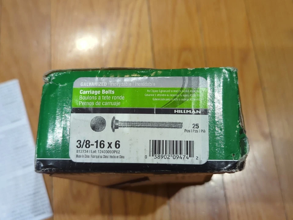 25x Pernos de Carro Hillman 3/8-16 x 6 Nuevos Herrajes 6" Cabeza Redonda Superior Galvanizado Foto 2 de 4