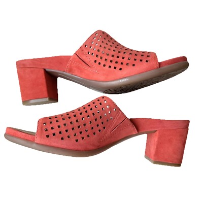 Earth Brand Mule Sandals Women's Sz 7.5 FITS 8.5 READ Ibiza Leather Coral Suede